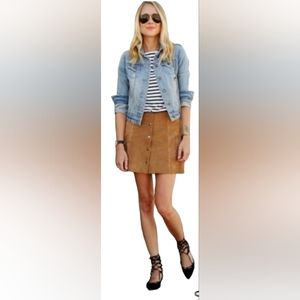 Suede Mini Skirt With Front Pockets and Snaps down the front